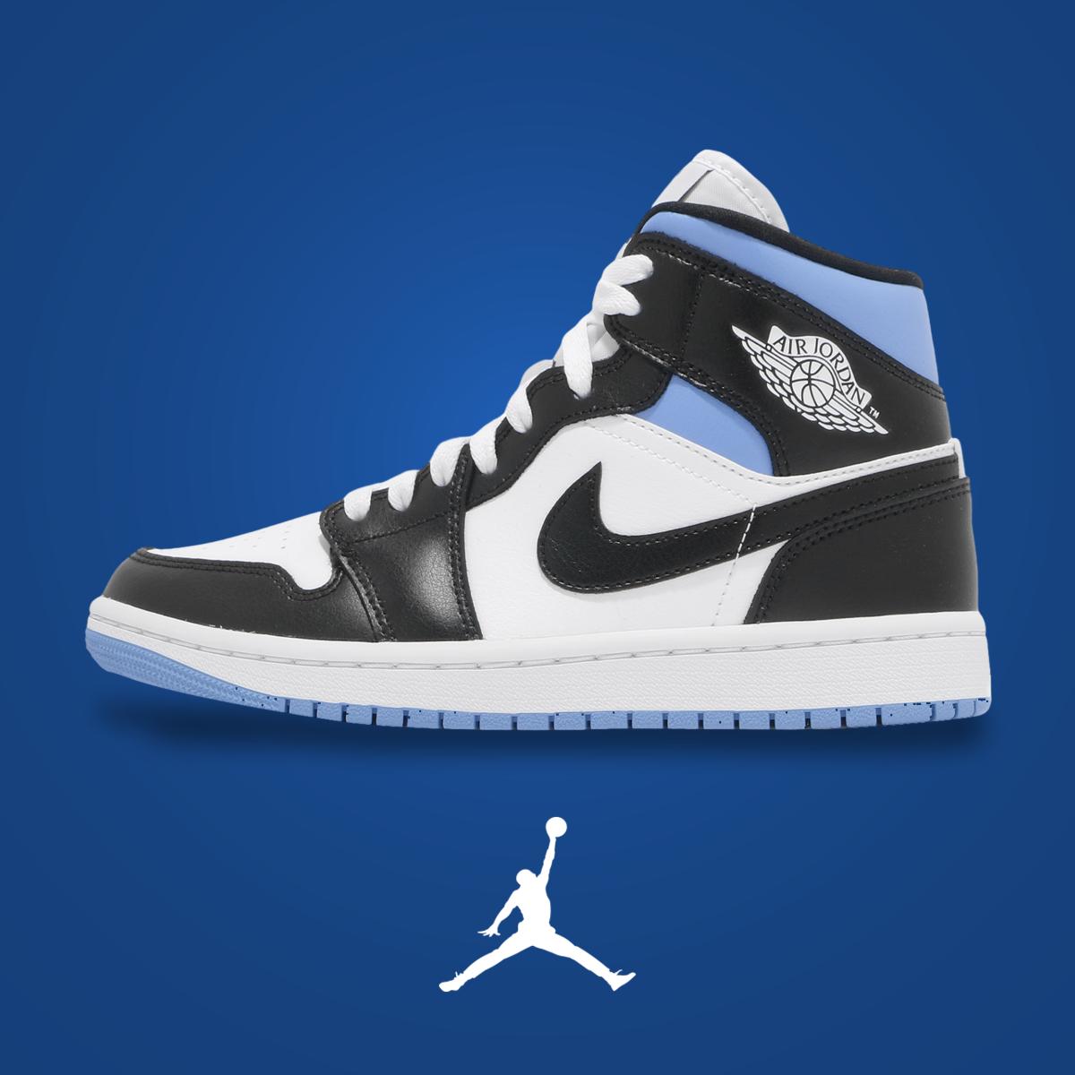 Air Jordan 1 Mid WMNS White Black University Blue | KicksOnFire