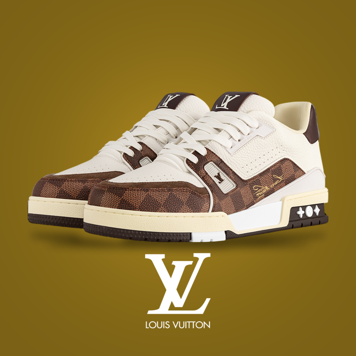 Louis Vuitton LV Trainer Mocha with #54 signature on the back