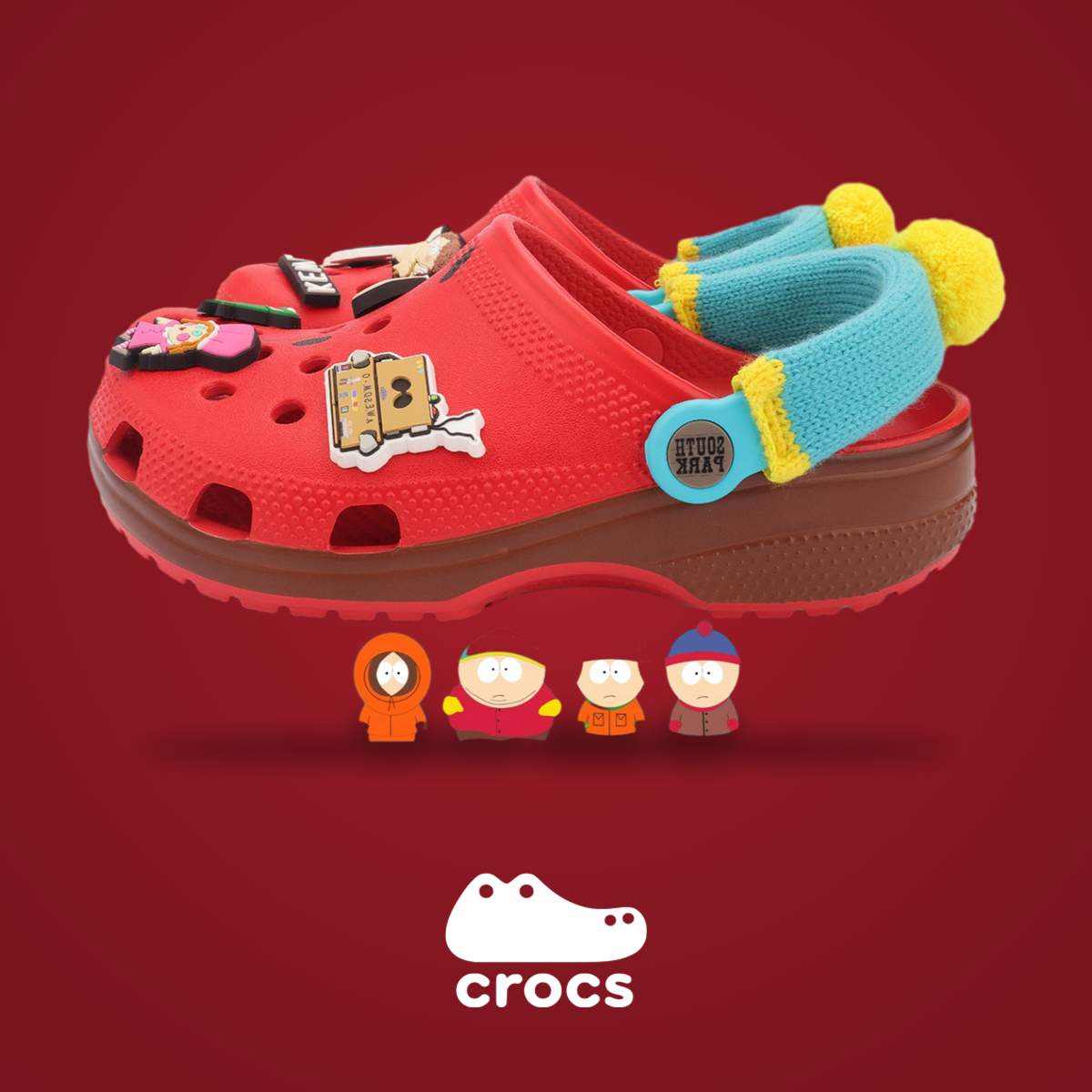Crocs x South Park Cartman Classic Clogs Red Multi Unisex M8/W10 NWT Box CROCS Red South Park Cartman Clog with Turquoise Knit Strap  main image 2